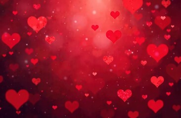 Valentine's Day Banner Background - Abstract Magical light Panoramic Background with light Red Hearts