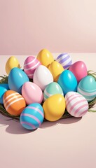 Fototapeta premium Japanese anime style image Easter holiday theme with hand painted and colored eggs for children or to celebrate the day
