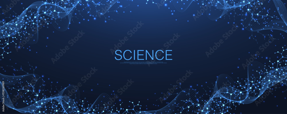 Poster molecular abstract structure and genetic engineering dna. healthcare and medicine background concept