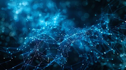 Abstract Blue Network: Interconnected Nodes and Lines in a Digital Space