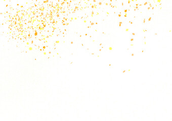 Banner with golden stars decoration. Festive border with falling glitter dust and stars.