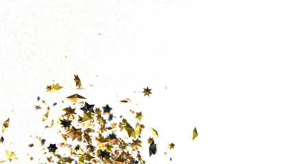 Banner with golden stars decoration. Festive border with falling glitter dust and stars.