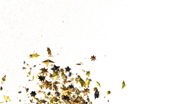 Banner with golden stars decoration. Festive border with falling glitter dust and stars.