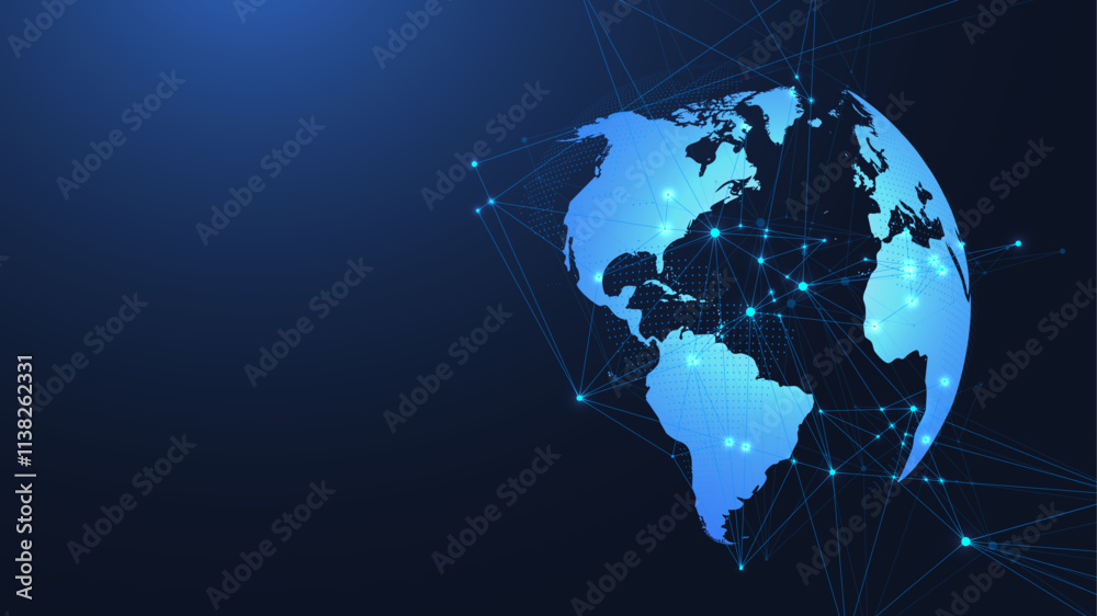 Poster Global network connection concept. Big data visualization. Social network communication in the global computer networks. Internet technology. Business. Science. Vector illustration