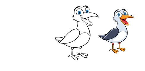 A brown pelican coloring page features the bird with a long, curved bill, a large, graceful body, and distinctive brown and white feathers, set against a coastal backdrop.