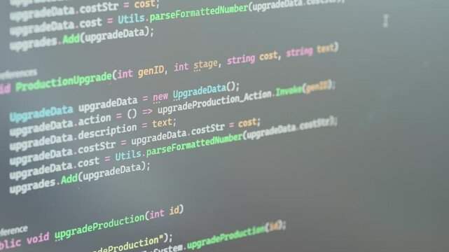 Modern programming, Coding in action, Closeup screen with digital codes and data, complexity software development, intense process software creation and innovation