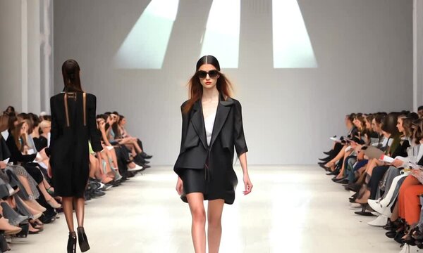elegant woman walking in a fashion show