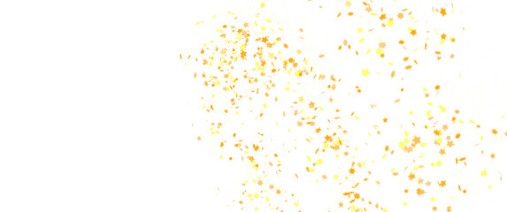 Banner with golden stars decoration. Festive border with falling glitter dust and stars.