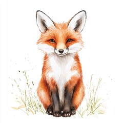 Fototapeta premium cute fox, white background, watercolor