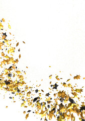 Banner with golden stars decoration. Festive border with falling glitter dust and stars.