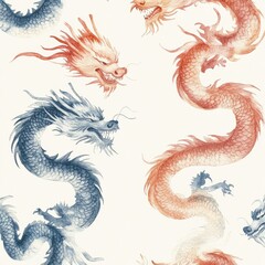 Obraz premium Exquisite dragon motifs traditional art asian culture colorful illustrations artistic design heritage concepts