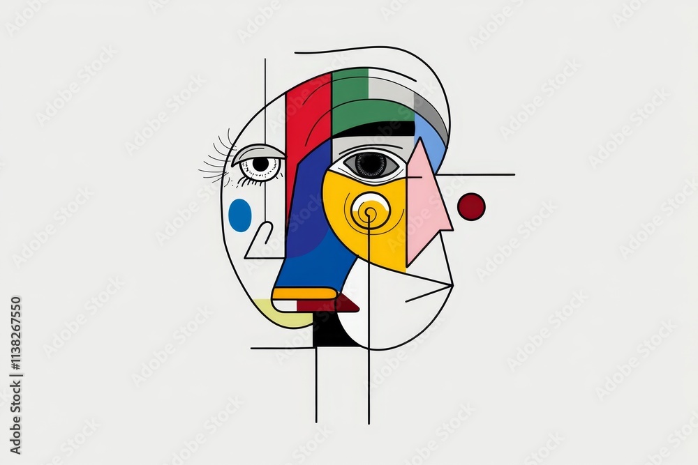 Aufkleber A flat design of a face with geometric features, using bold colors and simple lines to convey expression