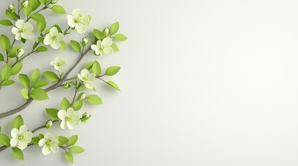 Obraz premium Tree branches adorned with fresh green buds and blossoms, symbolizing spring growth, 3D illustration