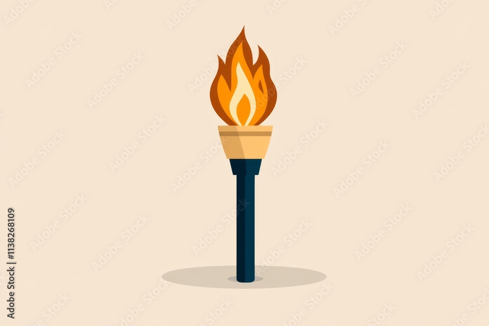 Poster A flat icon design of a torch with a flickering flame, set against a neutral background