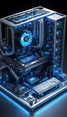 Realistic computer interior featuring glowing futuristic energy cores.