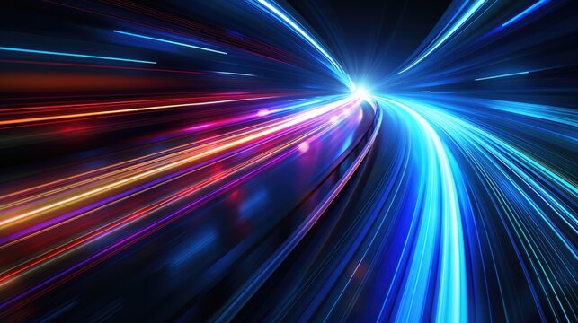 Accelerate Background. Speed Effect: Light and Motion Abstract Lines on Dark Surface