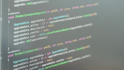 Modern programming, Coding in action, Closeup screen with digital codes and data, complexity software development, intense process software creation and innovation