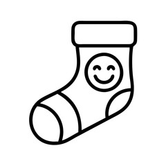 sock with a smiley face icon, national sock day line art, sock day icon - simple black line art icon of sock with a smiley face, for national sock day celebrations. sock day vector art.