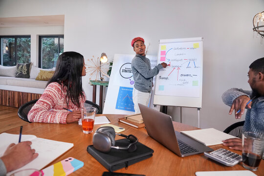 Coworkers having meeting in office