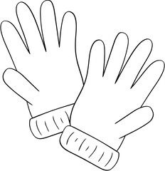 pair of winter gloves, cold weather protective gear. Isolated vector on white background graphic line composition