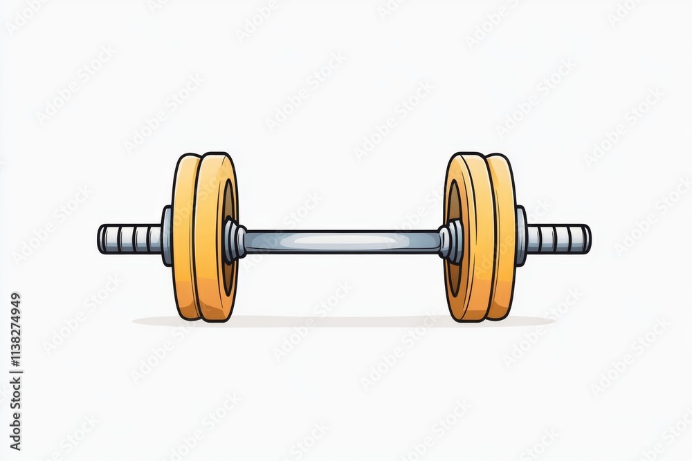 Poster a minimalist design of a dumbbell and barbell intersecting, drawn with clean lines and muted pastel 