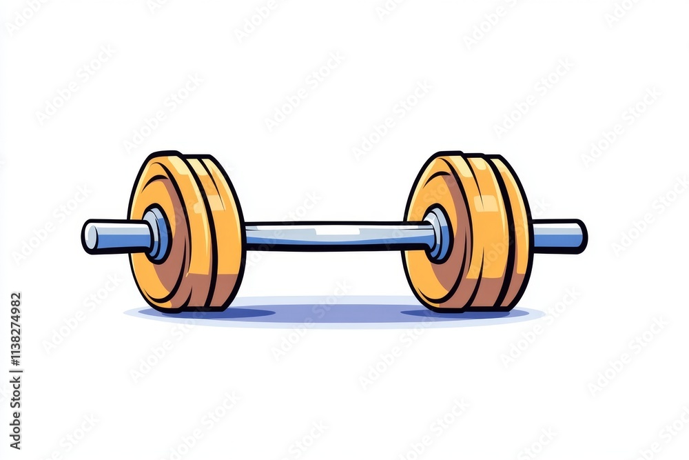 Poster a minimalist design of a dumbbell and barbell intersecting, drawn with clean lines and muted pastel 
