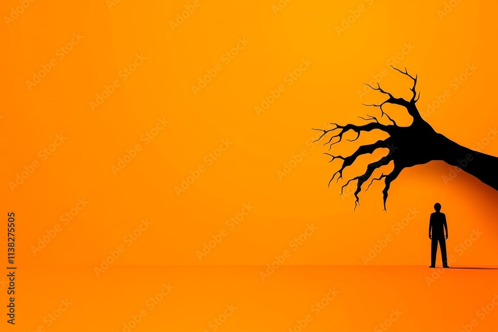 Poster a minimalist poster showing the shadow of a claw reaching toward a small figure standing under a sin