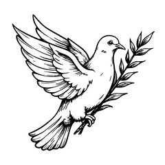 Obraz premium Dove carrying olive branch in flight, symbol of peace and hope