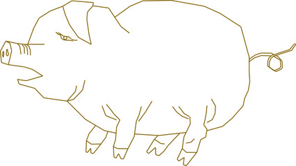 vector sketch illustration silhouette design of a cute fat pig animal with a big nose.eps