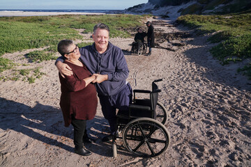 Group of disabled friends in landscape