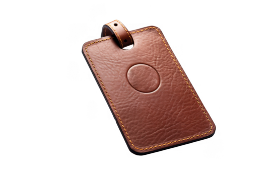 Luxury Brown Leather Luggage Tag, Travel Accessory, Handcrafted, Elegant Design, Durable, Stitched E