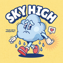 Cloud Cute Trendy Retro Cartoon Vector Hand Drawn 