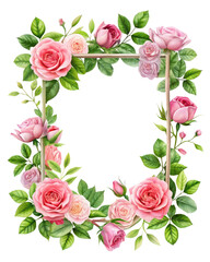 Square Floral Frame Featuring Pink Roses and Green Leaves