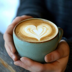 Creating heart-shaped latte art cozy  beverage photography intimate setting close-up view passion for coffee artistry