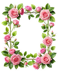Square Floral Frame Featuring Pink Roses and Green Leaves