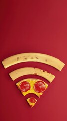 An internet icon made of a pizza slice on a red background, symbolizing the connection of home mesh networks and home wifi technology