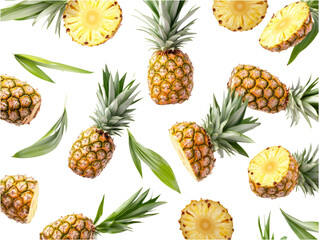 Pineapple Slices and Leaves Blowing in the Wind Isolated Background