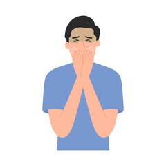 Vector illustration of man feeling sick and nauseous and vomiting. Food poisoning feels like puking. Flat design.