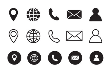 Website set icon vector. Name, phone, mobile, place, location, mail, website and message card sign.illustration eps 10