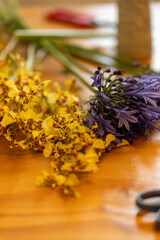 Spring flowers on the table ready to be prepared as a beautiful Bouquet