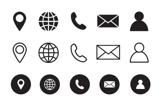Website set icon vector. Name, phone, mobile, place, location, mail, website and message card sign.illustration eps 10