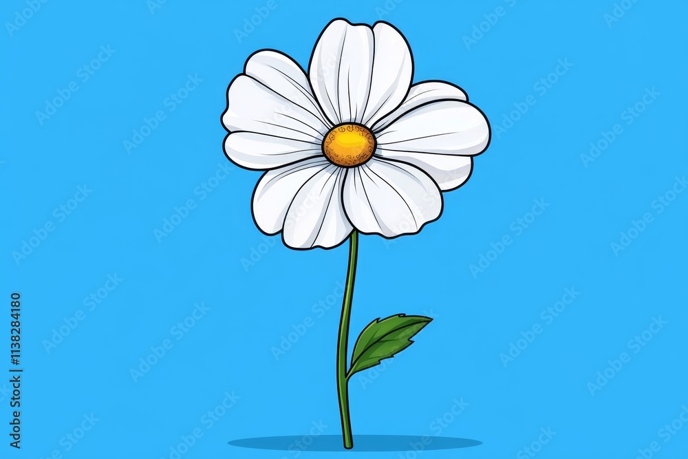 Poster a stylized flat design of a daisy, drawn with simple geometric shapes and muted colors, emphasizing 