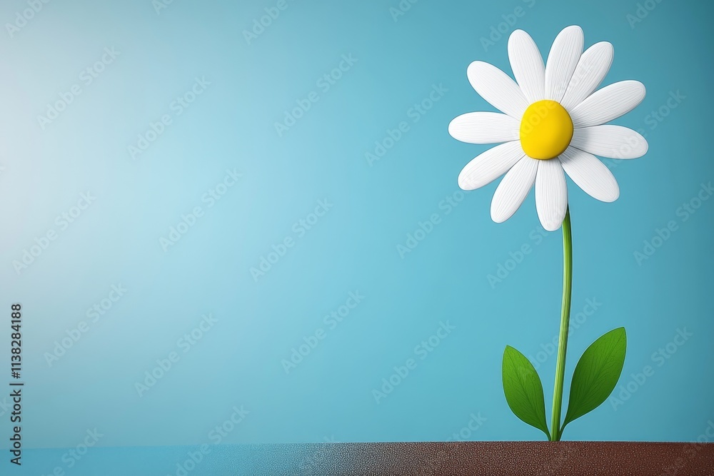 Poster a stylized flat design of a daisy, drawn with simple geometric shapes and muted colors, emphasizing 