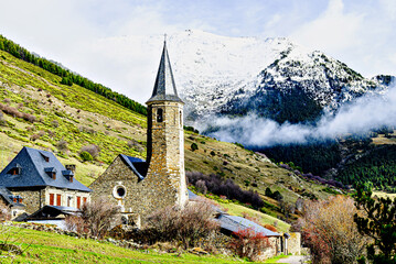 Montgarri Sanctuary, located in the municipality of Alto Aran in the Lerida Pyrenees, Catalonia,...