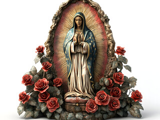 "Virgin of Guadalupe with Red Roses: 3D Sublimation PNG"