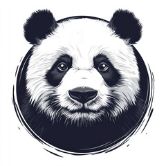 Obraz premium Monochrome panda bear head in a circle.