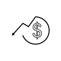 dollar icon with down arrow, simple flat style, symbol vector illustration sign logo template pictogram, for ui or ux isolated on white for mobile app, editable