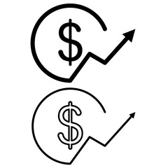 dollar icon with rising arrow, simple flat style, vector illustration symbol sign logo template pictogram, for ui or ux isolated on white for mobile app, editable