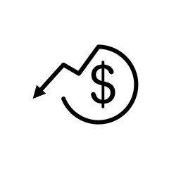 Obraz premium dollar icon with down arrow, simple flat style, symbol vector illustration sign logo template pictogram, for ui or ux isolated on white for mobile app, editable