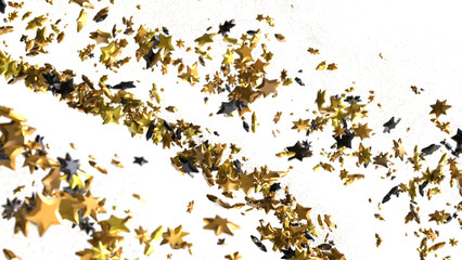 Banner with golden stars decoration. Festive border with falling glitter dust and stars.